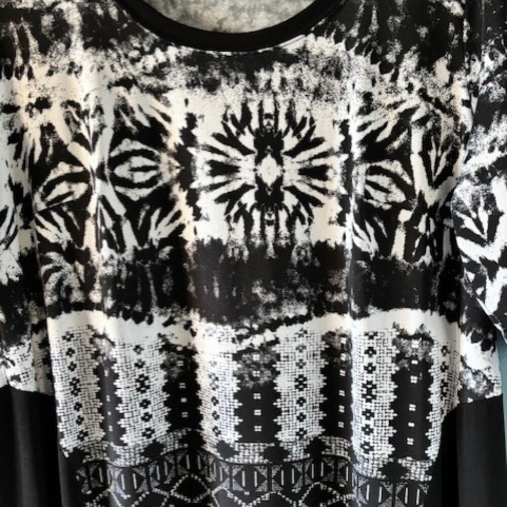 Share Rabbit Rabbit Rabbit 2X Black White Abstract Print Maxi Shift Dress Boho R - Picture 4 of 9